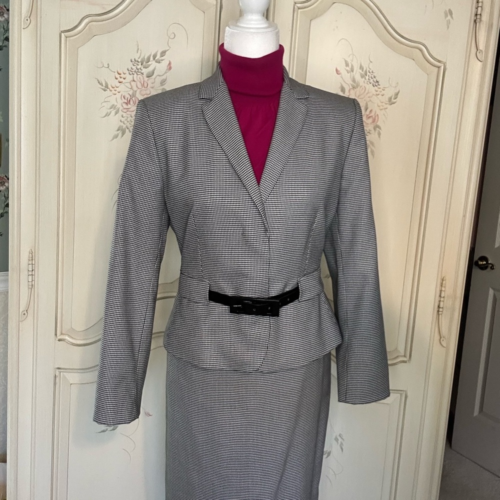 Calvin Klein Black and White Checkered Blazer, Skirt, and tunic.